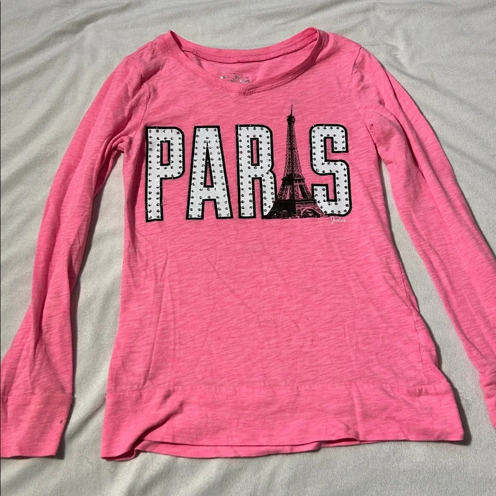 Justice Pink Long Sleeve Tee with Paris Design